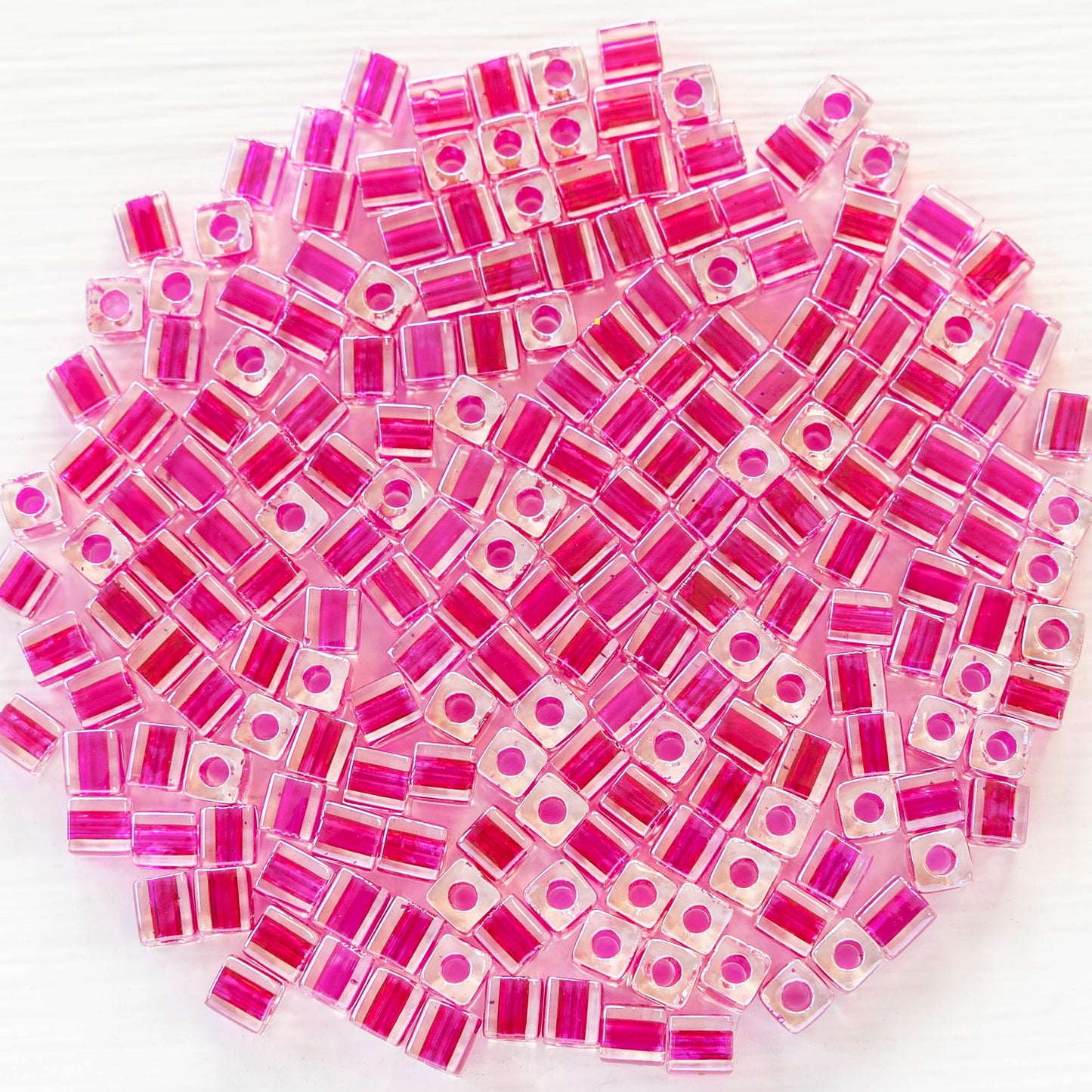 4mm Miyuki Cube Beads - Fuchsia Lined Crystal - Choose Amount