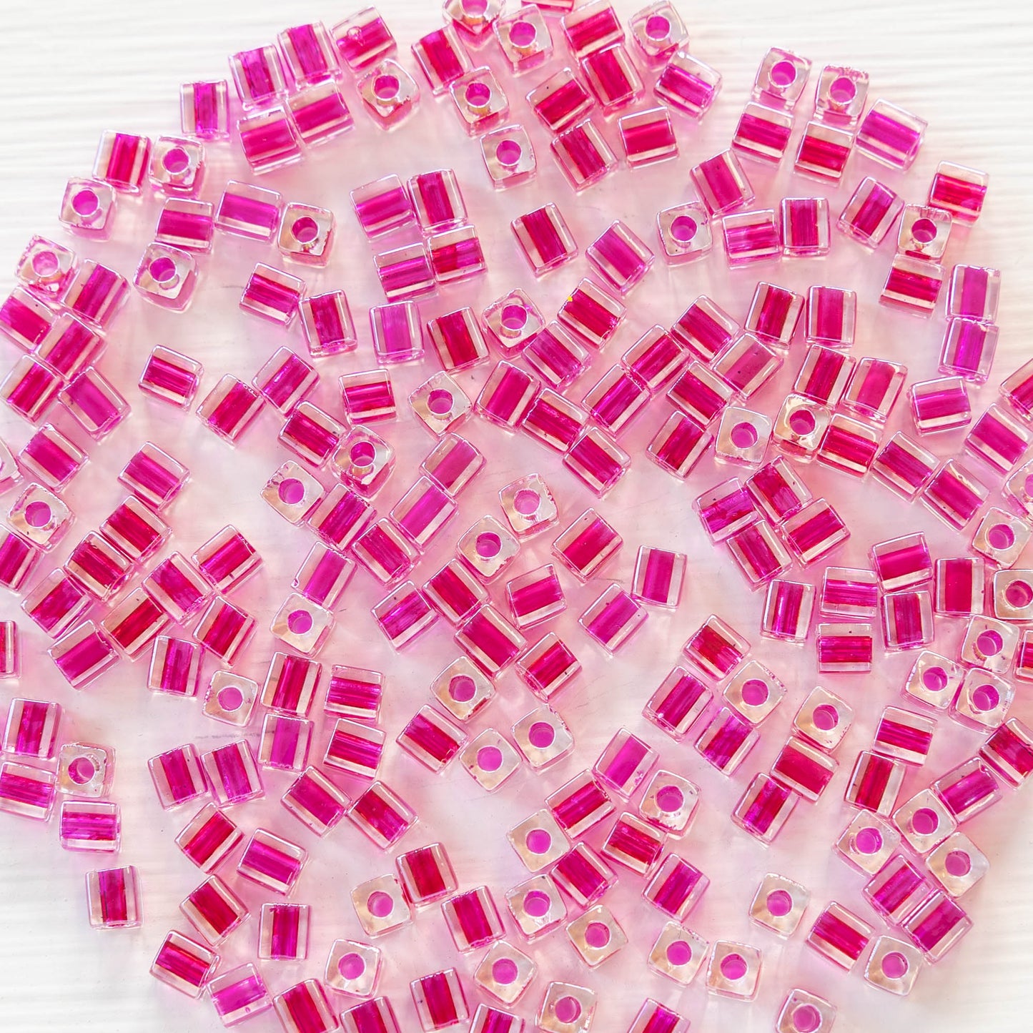 4mm Miyuki Cube Beads - Fuchsia Lined Crystal - Choose Amount
