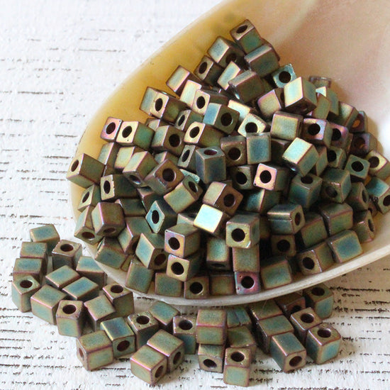 4mm Miyuki Cube Beads - Matte Metallic Khaki Iris - Choose Amount