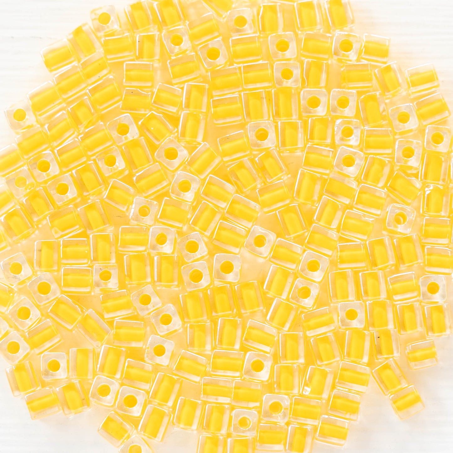 4mm Miyuki Cube Beads - Yellow Lined Crystal - Choose Amount