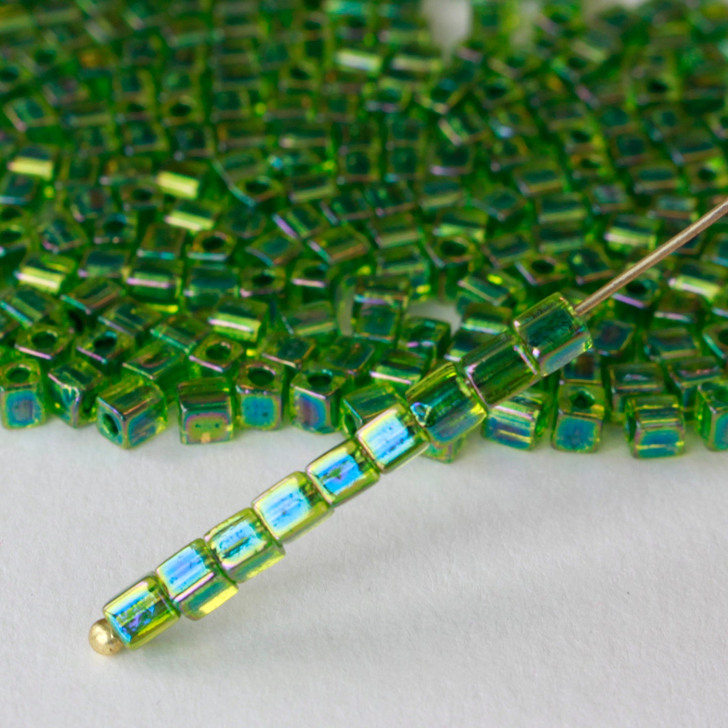 4mm Miyuki Cube Beads  - Luster Lime AB - 20 or 60 grams