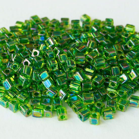 4mm Miyuki Cube Beads  - Luster Lime AB - 20 or 60 grams