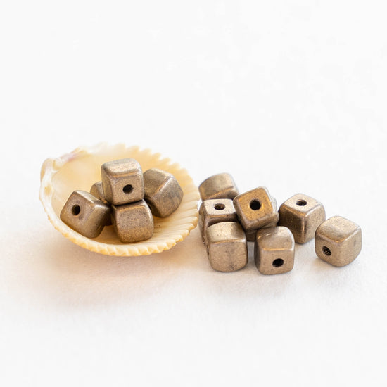 4mm Czech Glass Cube Beads - Metallic Bronze - 100 beads