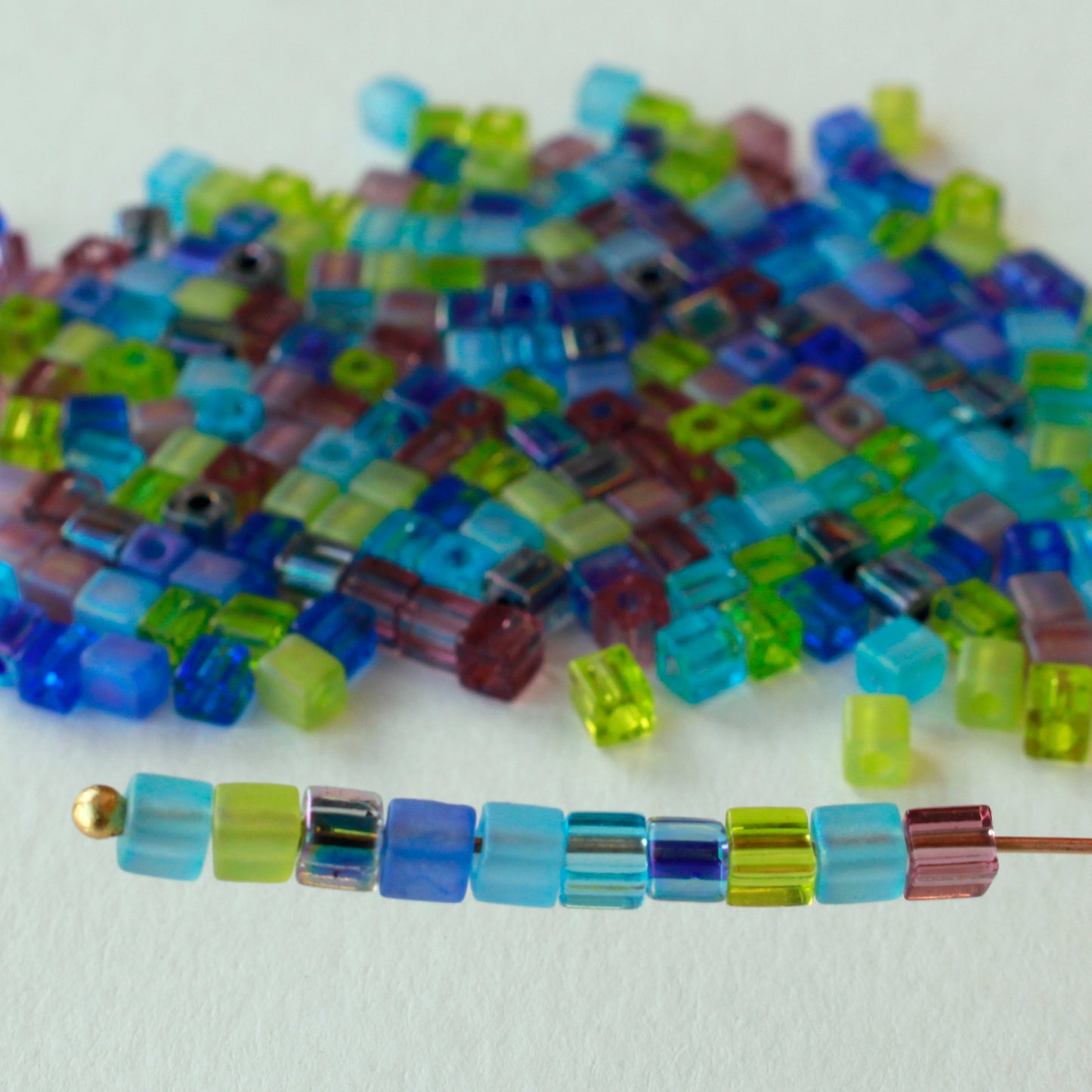 4mm Miyuki Cube Beads  - Jewel Tone Mixed Textures - 20 or 60 grams