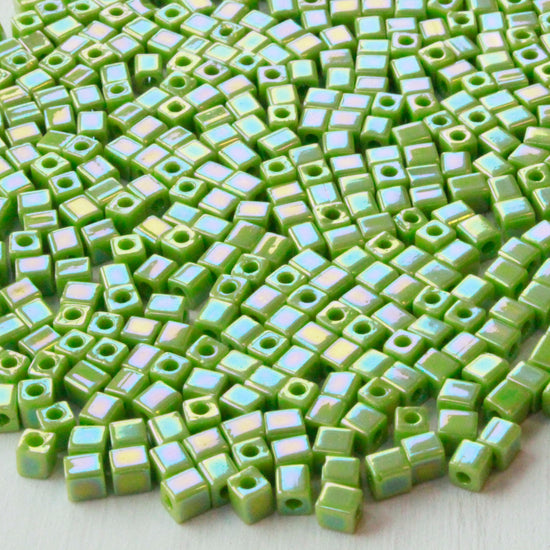 4mm Miyuki Cube Beads  - Opaque Chartreuse AB - 20 or 60 grams