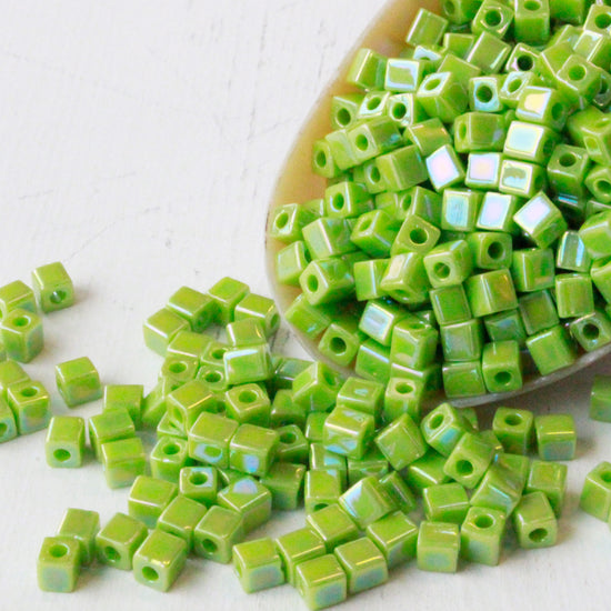 4mm Miyuki Cube Beads  - Opaque Chartreuse AB - 20 or 60 grams