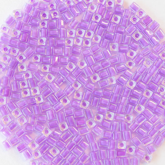 4mm Miyuki Cube Beads  - Orchid Lined Crystal - 20 or 60 grams