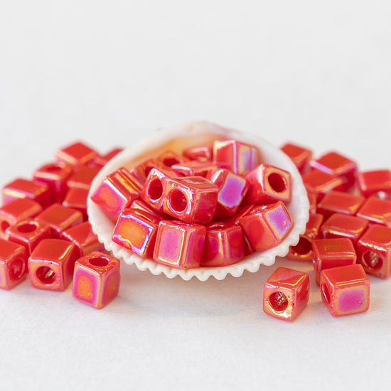 Load image into Gallery viewer, 4mm Miyuki Cube Beads  - Red Coral Luster - 20 or 60 grams
