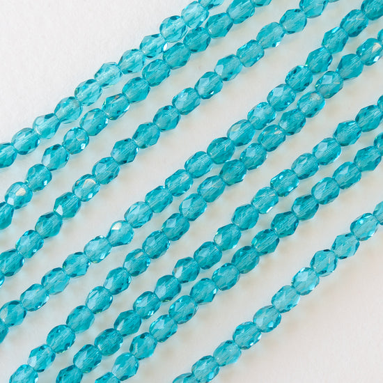 4mm Round Firepolished Beads - Aquamarine - 58 Beads