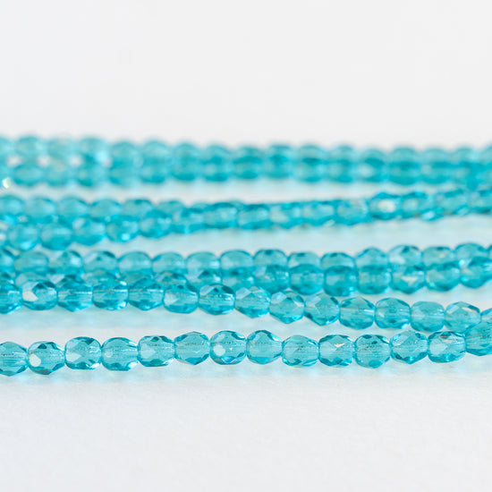 4mm Round Firepolished Beads - Aquamarine - 58 Beads