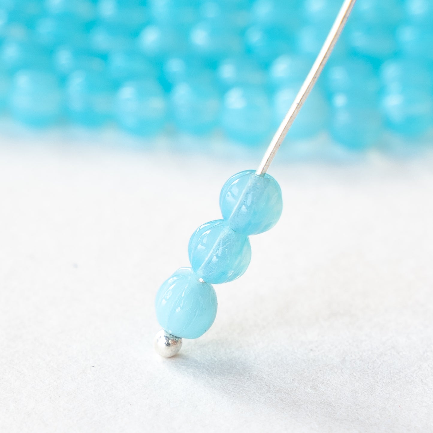 4mm Glass Melon Beads - Baby Blue Opaline - 58 beads