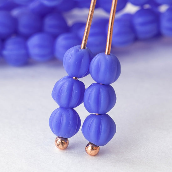 4mm Melon Beads - Opaque Periwinkle Blue - 58 Beads