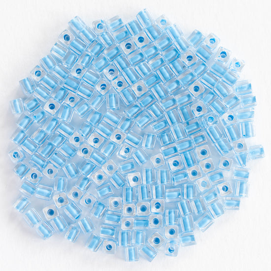 4mm Miyuki Cube Beads  - Sky Blue Lined Crystal - 20 or 40 grams