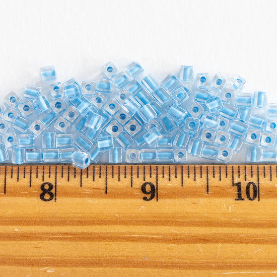4mm Miyuki Cube Beads  - Sky Blue Lined Crystal - 20 or 40 grams