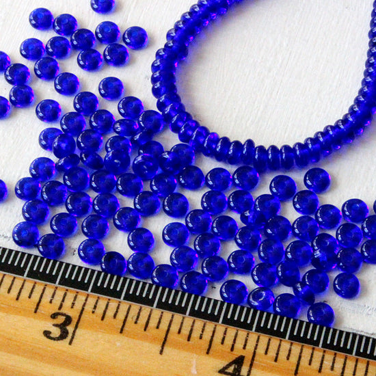 4mm Rondelle Beads - Cobalt Blue - 100 beads