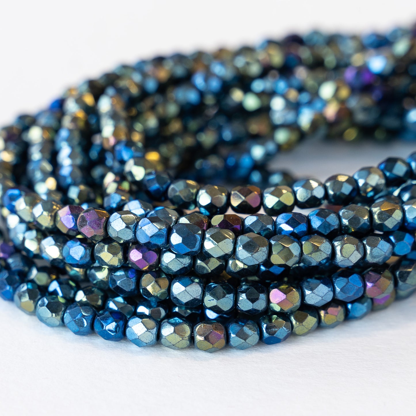 4mm Round Firepolished Beads - Blue Iris - 50 beads