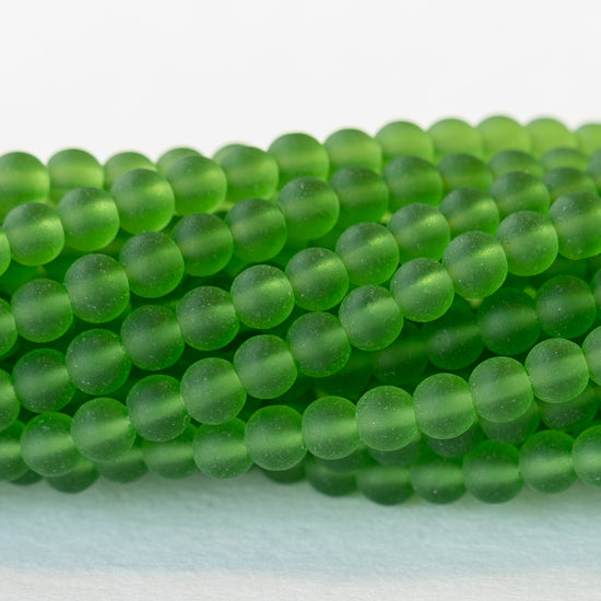 5mm Frosted Glass Rounds - Emerald Green - 16 inches