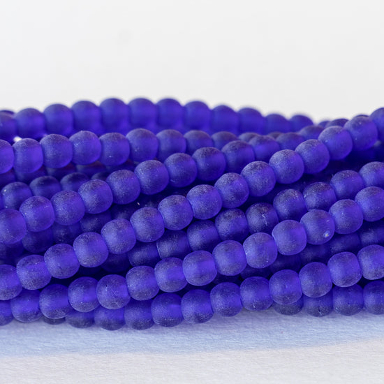 Load image into Gallery viewer, 5mm Frosted Glass Round Beads - Cobalt Blue - 100 beads
