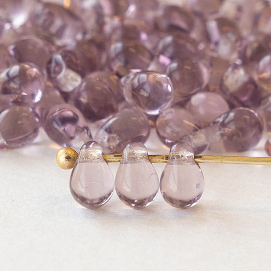 4x6mm Glass Teardrop Beads - Light Amethyst - 100 Beads