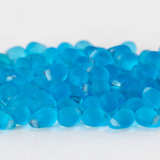 4x6mm Glass Teardrop Beads - Light Azure Blue Matte - 100 Beads