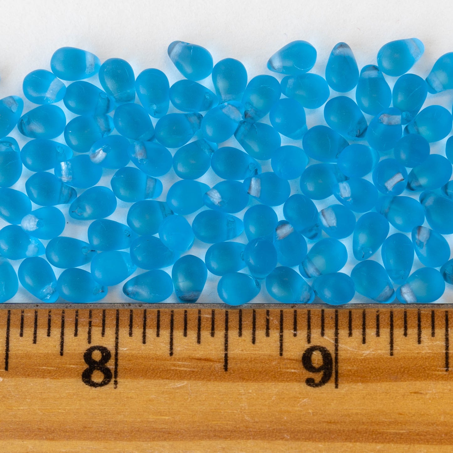 4x6mm Glass Teardrop Beads - Light Azure Blue Matte - 100 Beads