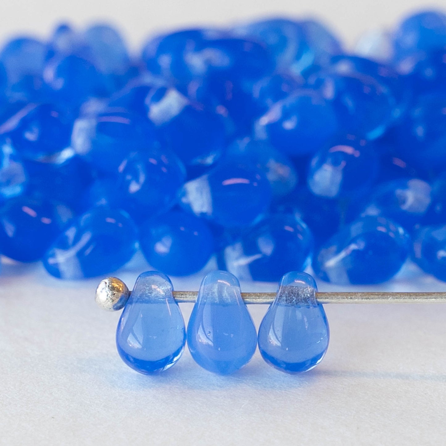 4x6mm Glass Teardrop Beads - Blue Opaline - 100 Beads