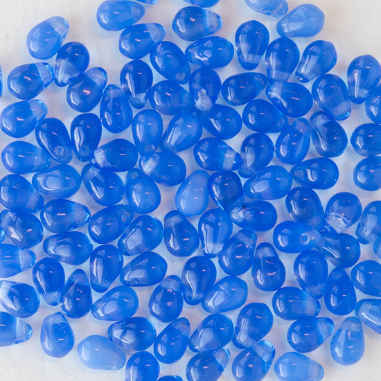 4x6mm Glass Teardrop Beads - Blue Opaline - 100 Beads