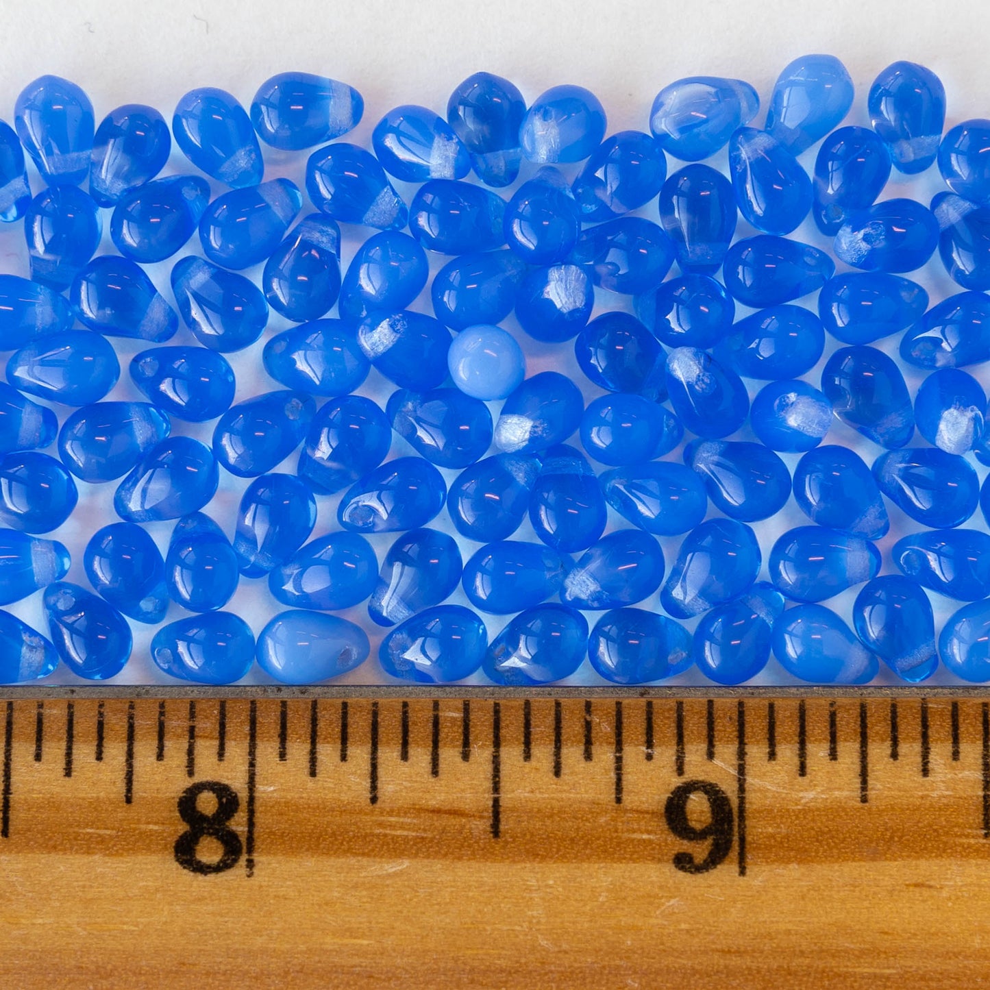 4x6mm Glass Teardrop Beads - Blue Opaline - 100 Beads