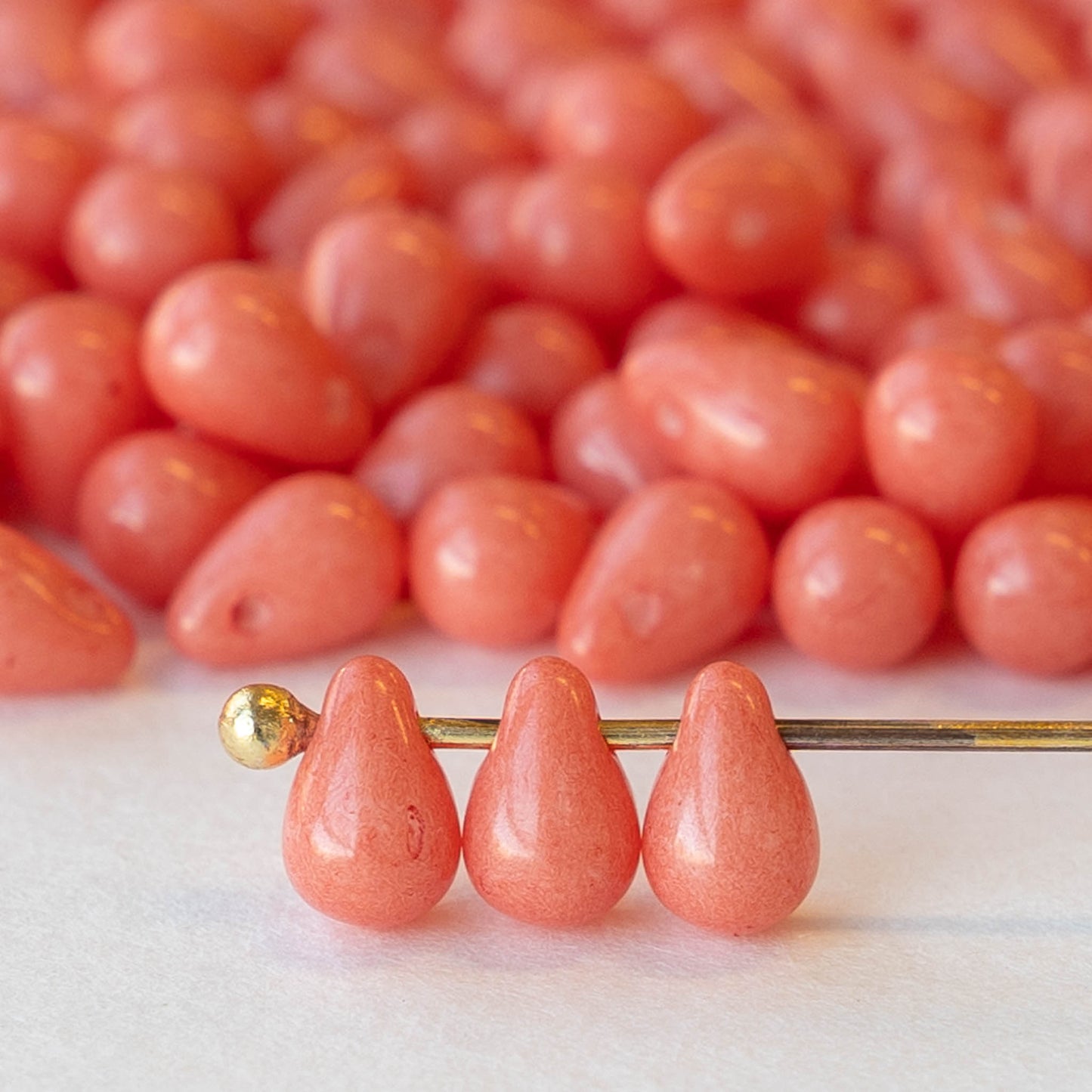 4x6mm Glass Teardrop Beads - Coral - 100 Beads