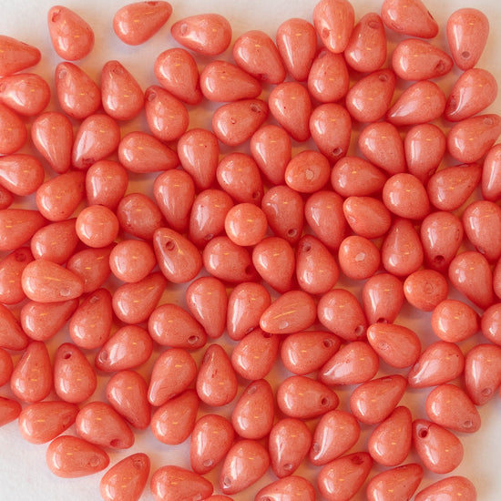 Load image into Gallery viewer, 4x6mm Glass Teardrop Beads - Coral - 100 Beads
