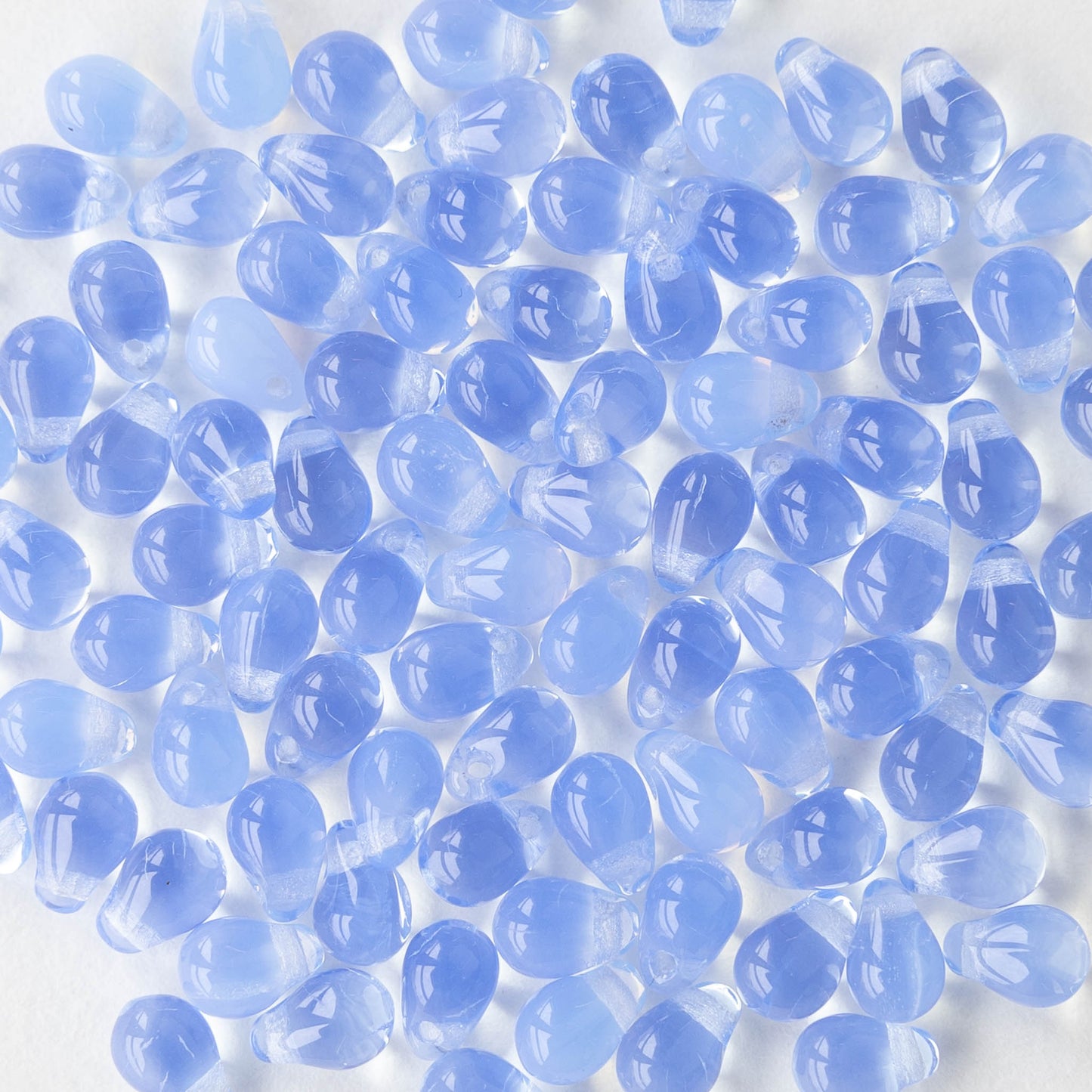 4x6mm Glass Teardrop Beads - Cornflower Blue Opaline - 100 Beads
