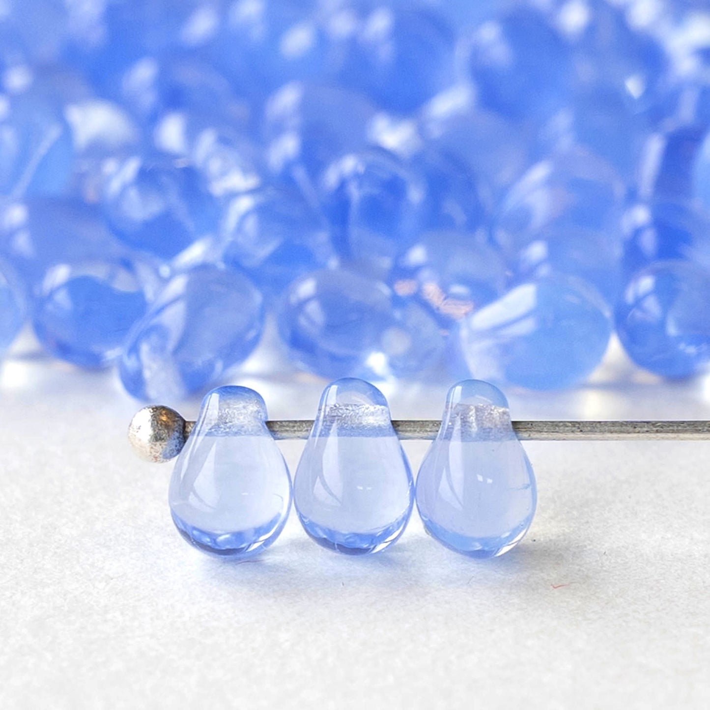 4x6mm Glass Teardrop Beads - Cornflower Blue Opaline - 100 Beads