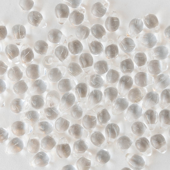 6x4mm Glass Teardrop Beads - Clear Crystal - 100 Beads