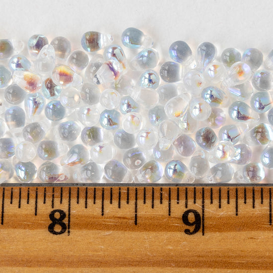 4x6mm Glass Teardrop Beads - Crystal AB - 100 Beads