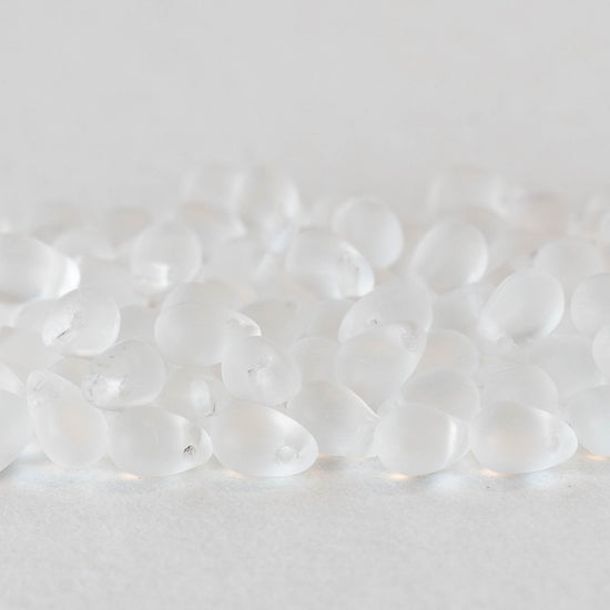4x6mm Glass Teardrop Beads - Crystal Matte - 100 Beads