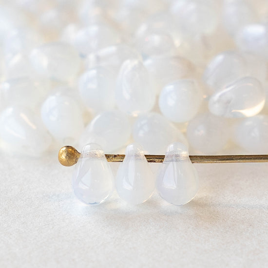 4x6mm Glass Teardrop Beads - Crystal White Opaline - 100 Beads
