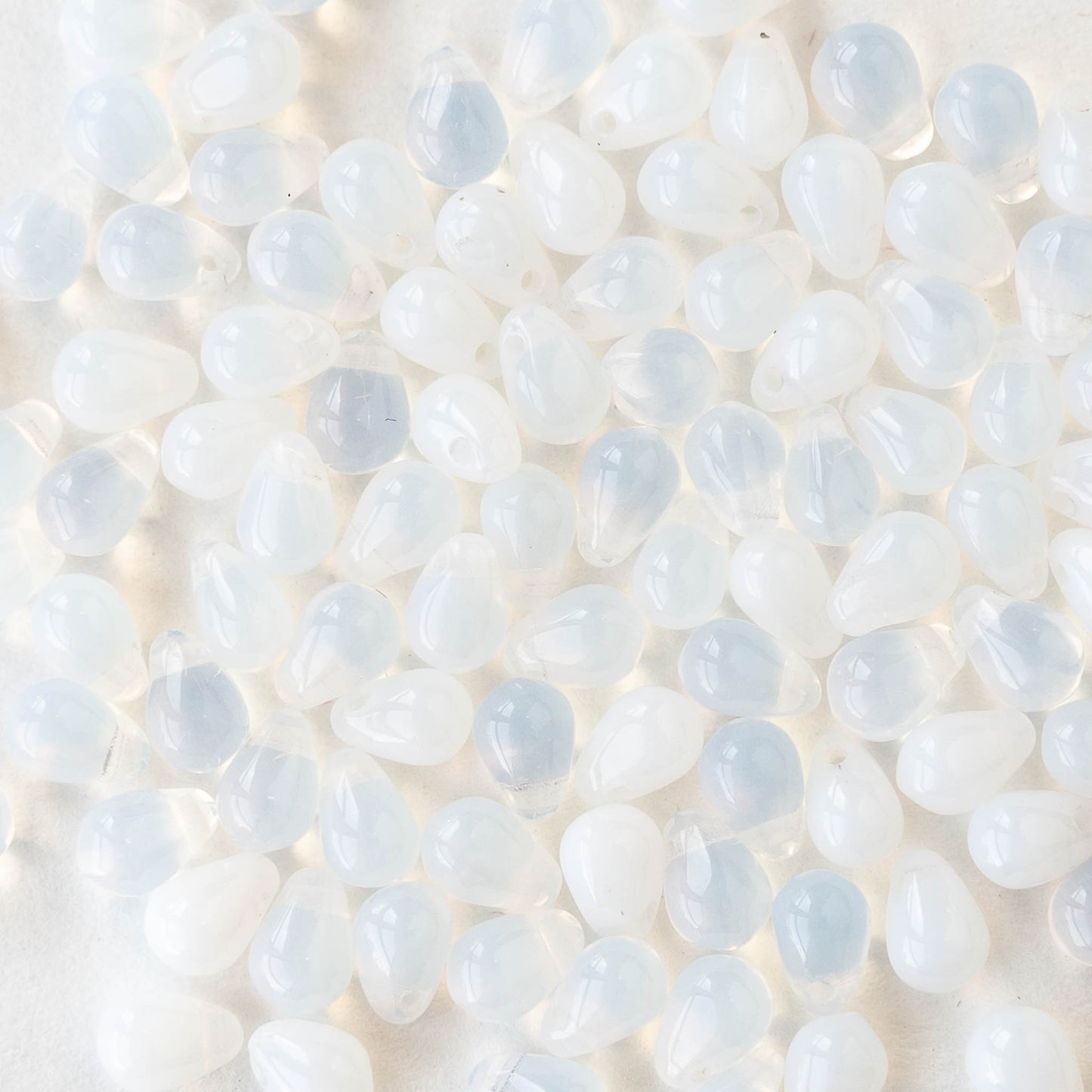 4x6mm Glass Teardrop Beads - Crystal White Opaline - 100 Beads