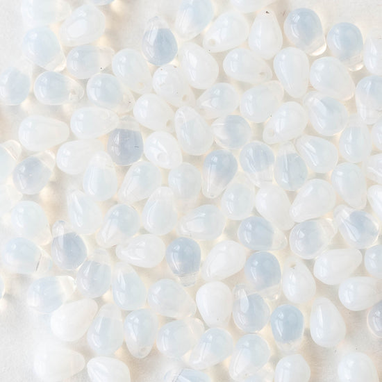 4x6mm Glass Teardrop Beads - Crystal White Opaline - 100 Beads