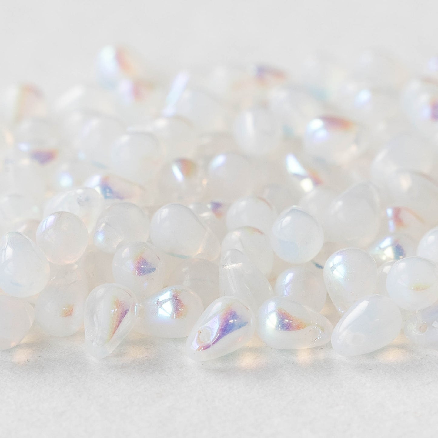 4x6mm Glass Teardrop Beads - Opaline AB - 100 Beads