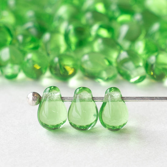 Load image into Gallery viewer, 4x6mm Glass Teardrop Beads - Light Green - 100 Beads
