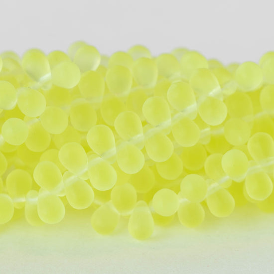 Load image into Gallery viewer, 4x6mm Frosted Glass Teardrops - Jonquil Yellow -  100 Beads
