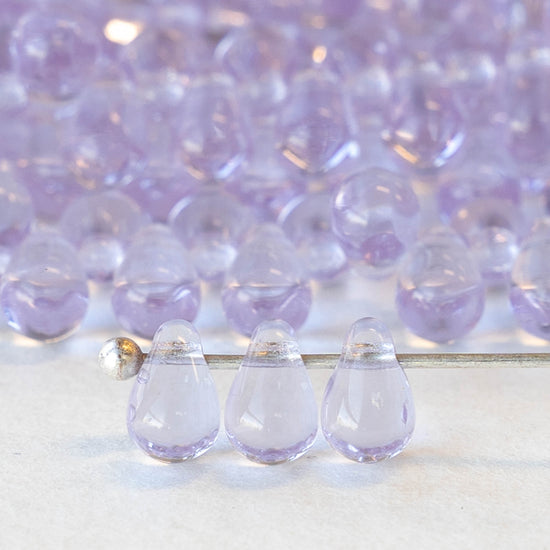 6x4mm Glass Teardrop Beads - Light Lilac - 100 Beads