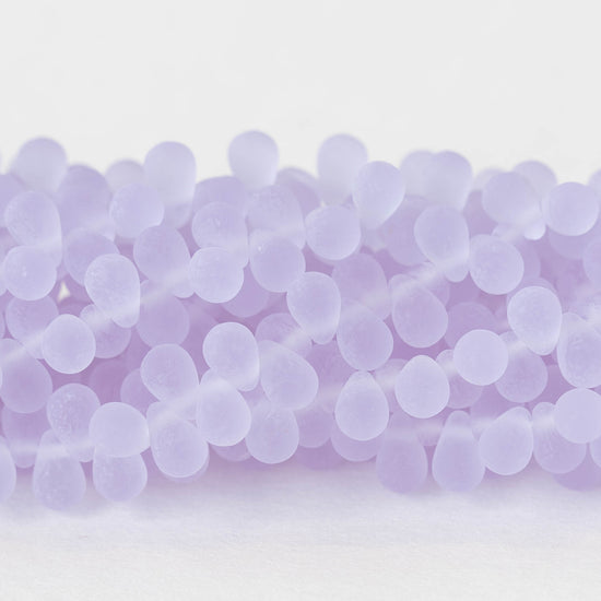 4x6mm Glass Teardrop Beads - Lilac Purple Matte - 100 Beads