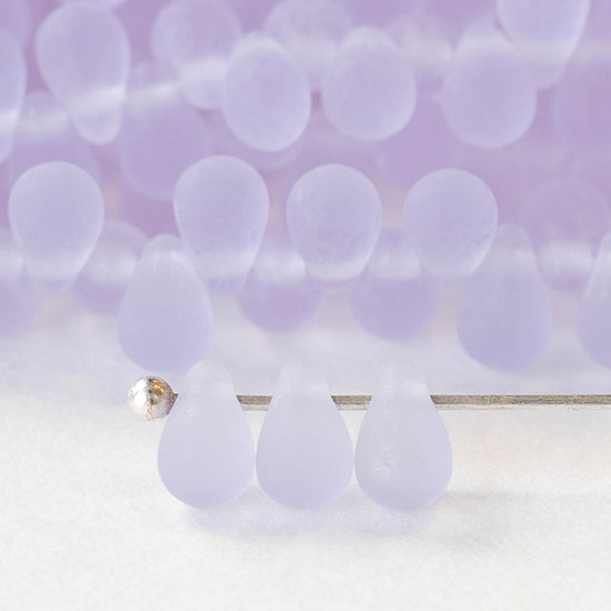 4x6mm Glass Teardrop Beads - Lilac Purple Matte - 100 Beads