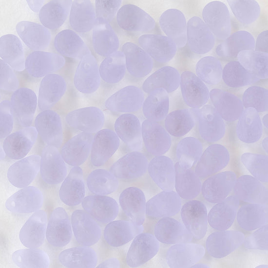 4x6mm Glass Teardrop Beads - Lilac Purple Matte - 100 Beads