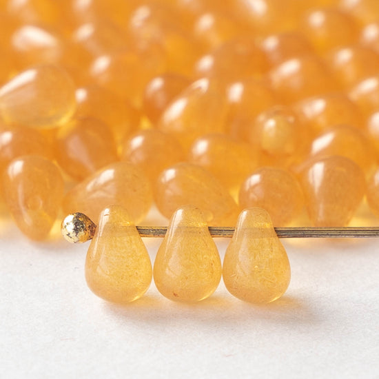 4x6mm Glass Teardrop Beads - Opaline Orange Tangerine - 100 Beads