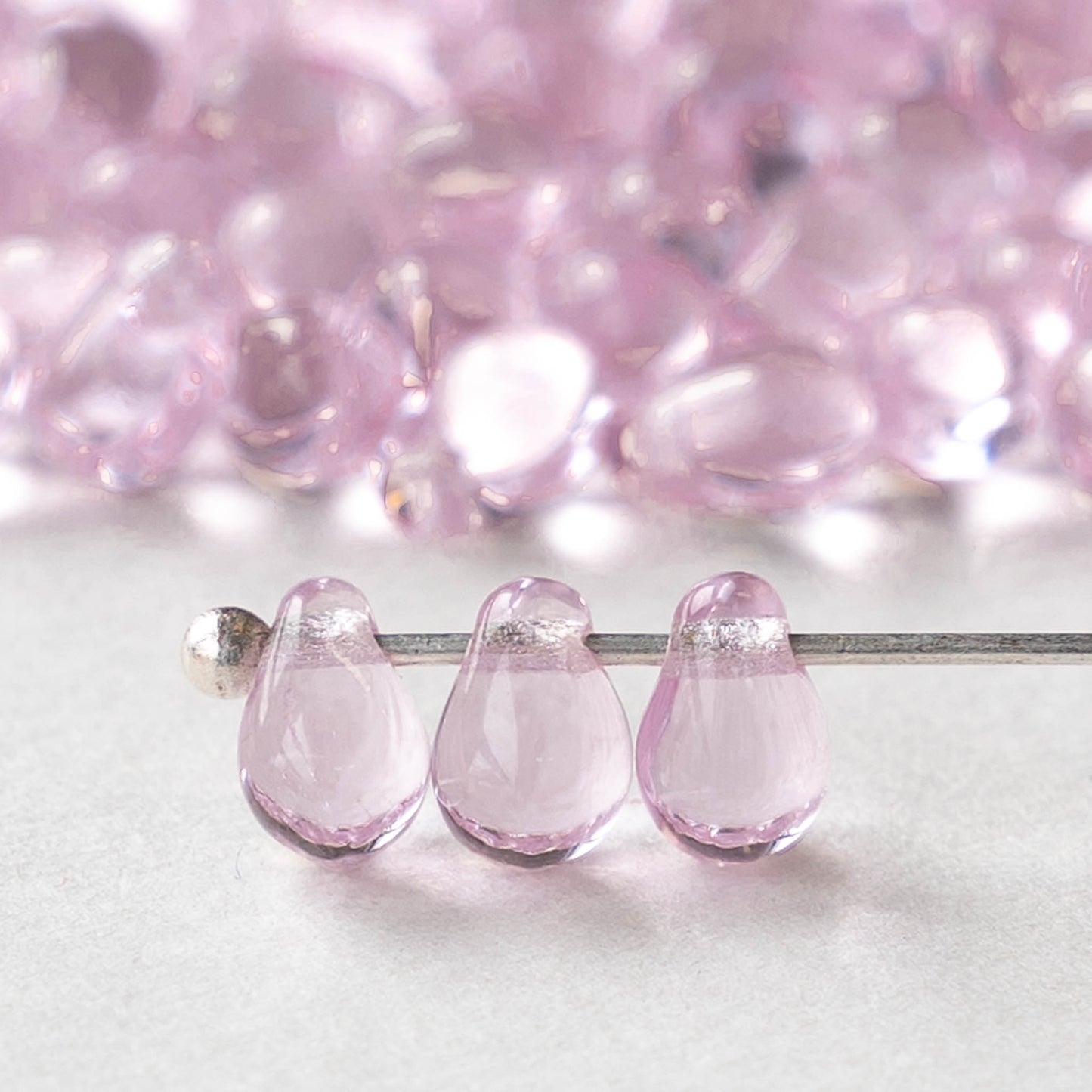 4x6mm Glass Teardrop Beads - Light Pink - 50 Beads