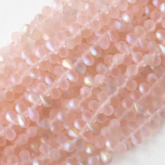 4x6mm Glass Teardrop Beads - Light Pink Matte AB - 100 Beads