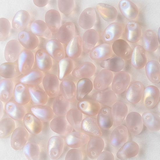 4x6mm Glass Teardrop Beads - Light Pink Matte AB - 100 Beads