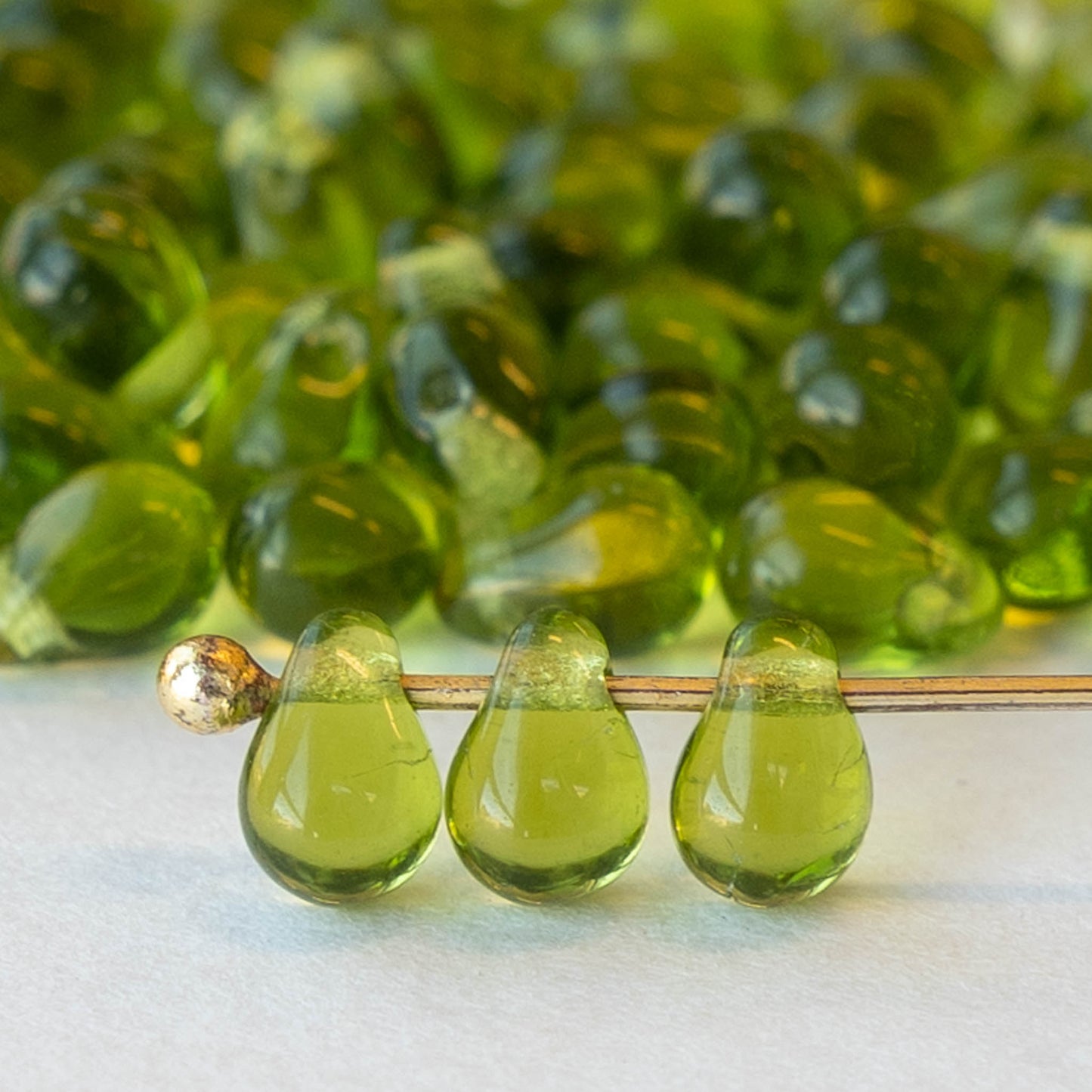 4x6mm Glass Teardrop Beads Olivine Green Czech Glass Beads